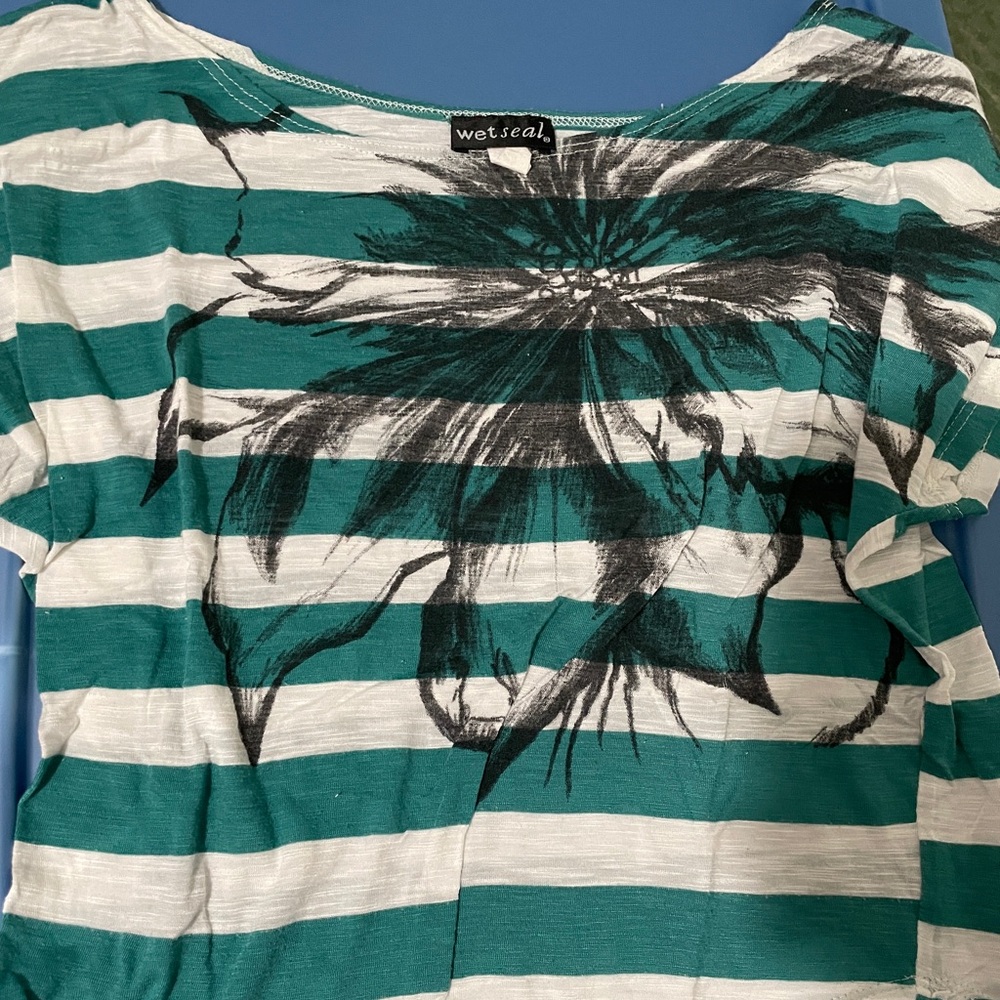 Wet Seal Green and White Striped Top